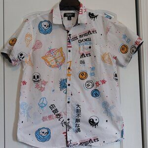 Eighty Eight Brand Cotton Short Sleeve Button Down Abstract Graffiti Print XL